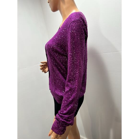 dkny cardigan cashmere And Silk Fully Sequined Size Large Purple Color - Picture 5 of 11